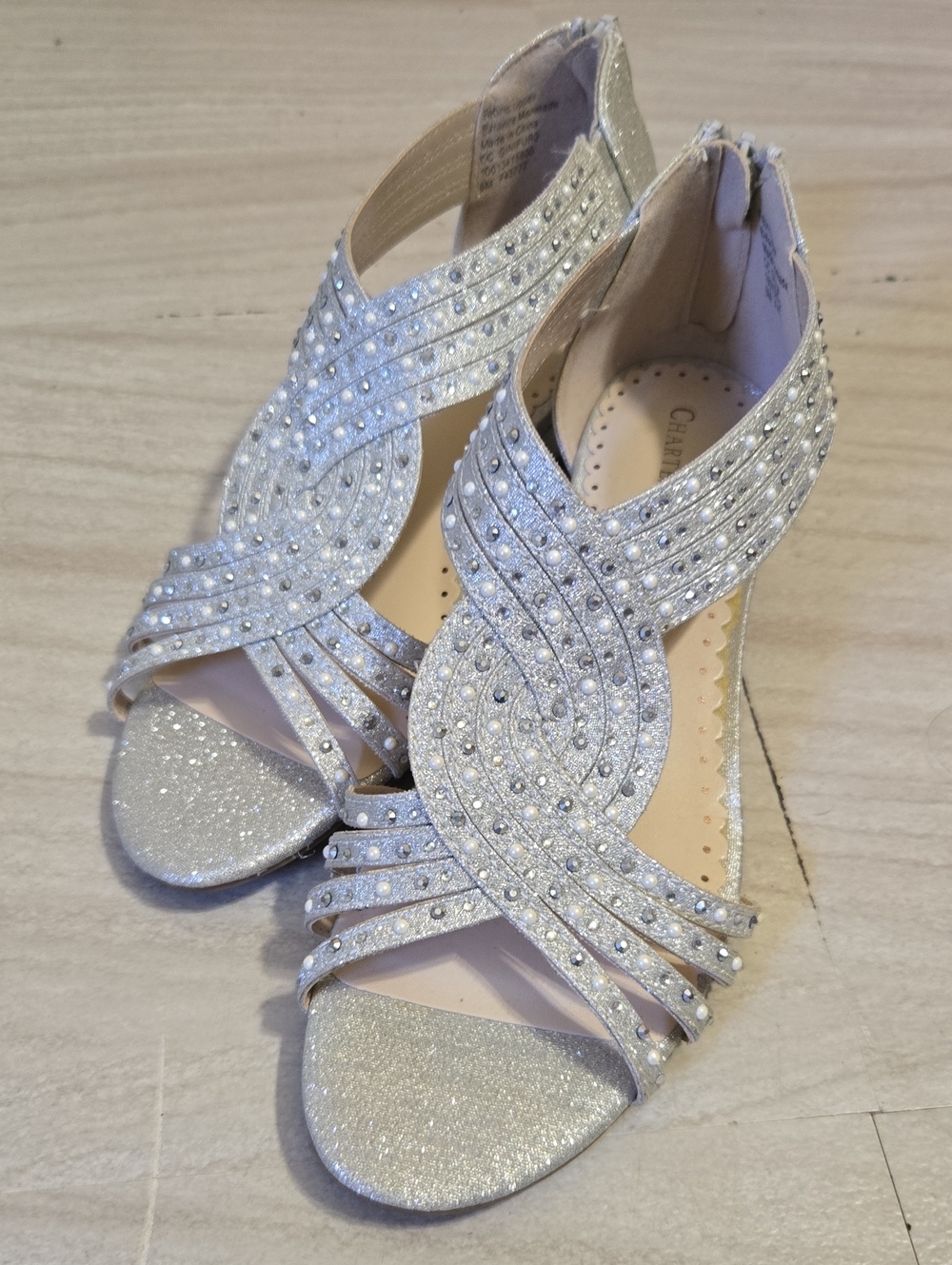 Charter Club Silver Glitter Strappy Rhinestone Heels